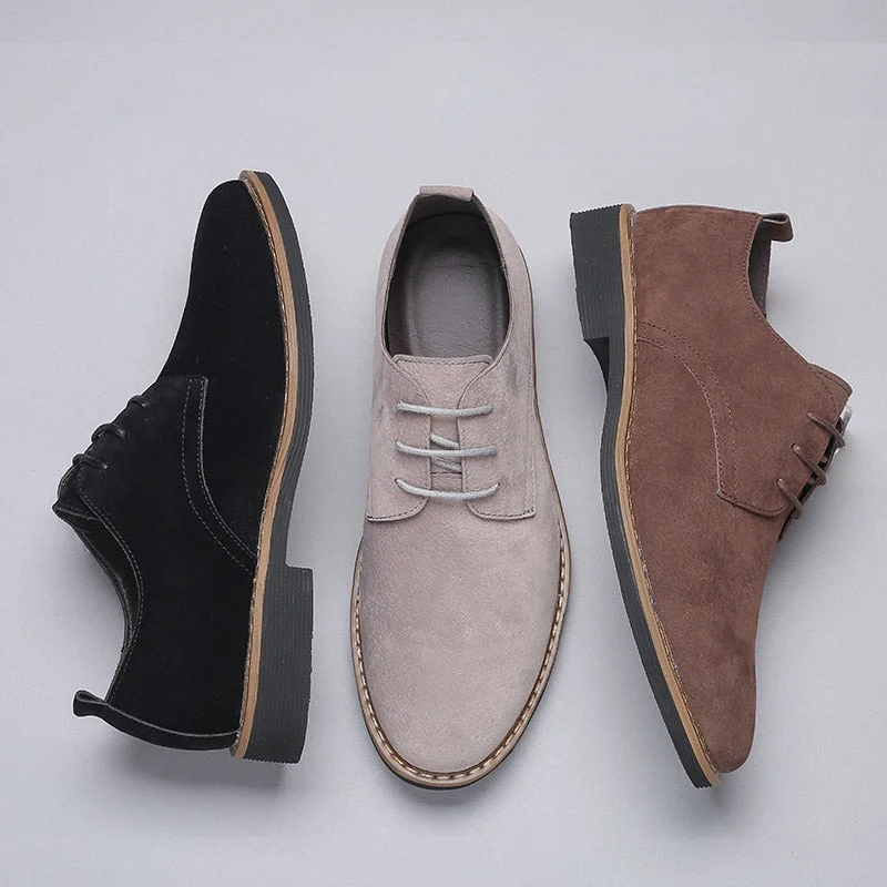 Men's Soft Shoes Sewing Fashion Comfortable Flock Leather Lace-Up Casual Shoes for Men