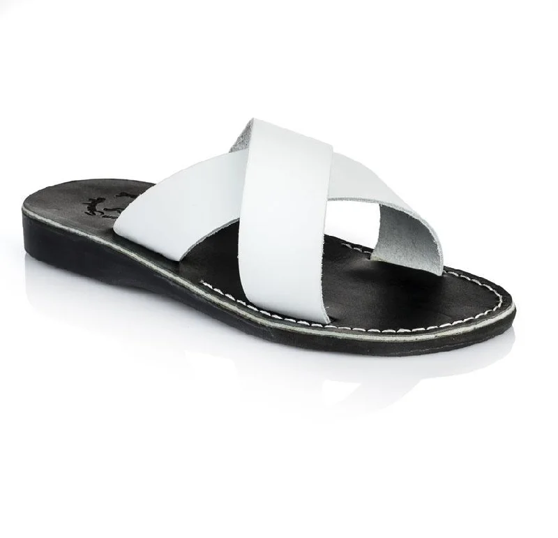 Men's Reinforced Sole Boots Elan - Leather Slide On Sandal | Black White