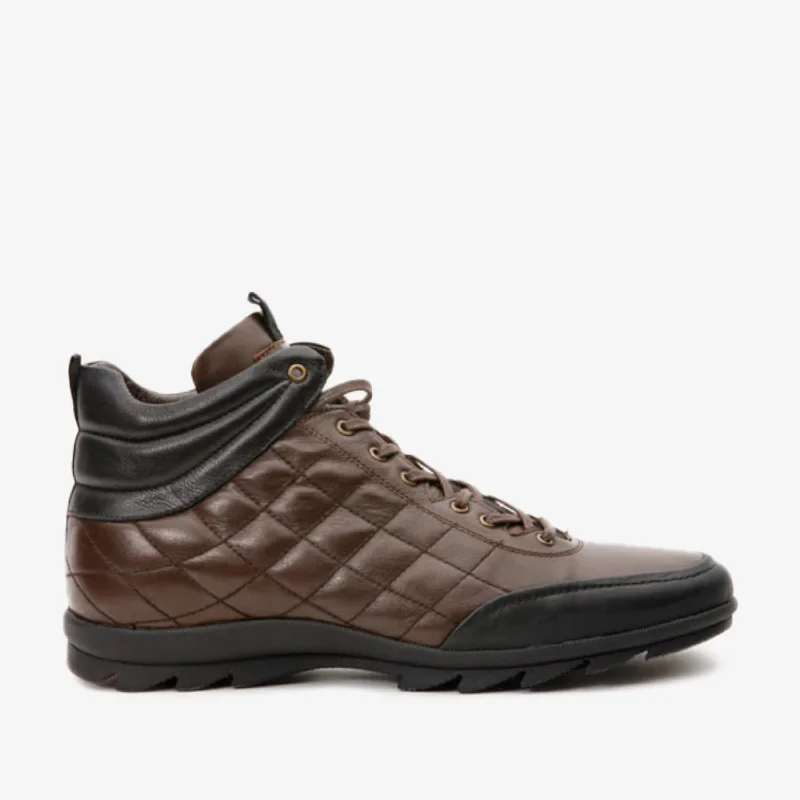 Men's Trendy Shoes The Riga Brown Leather Casual Lace-Up Men Boot with a Zipper