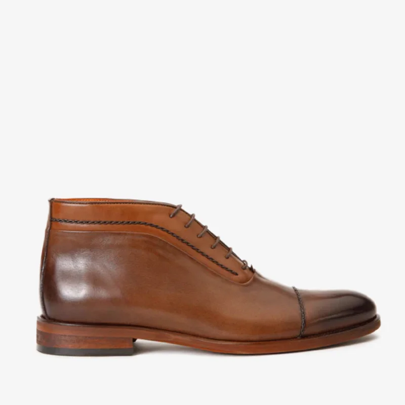 Men's Shock-Resistant Boots The Rome Tan Leather Oxford Cap-Toe Men Boot