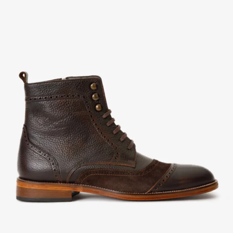 Men's Cushioned Shoes The Anderson Brown Leather & Suede Brogue Lace-Up Men Boot with a Zipper