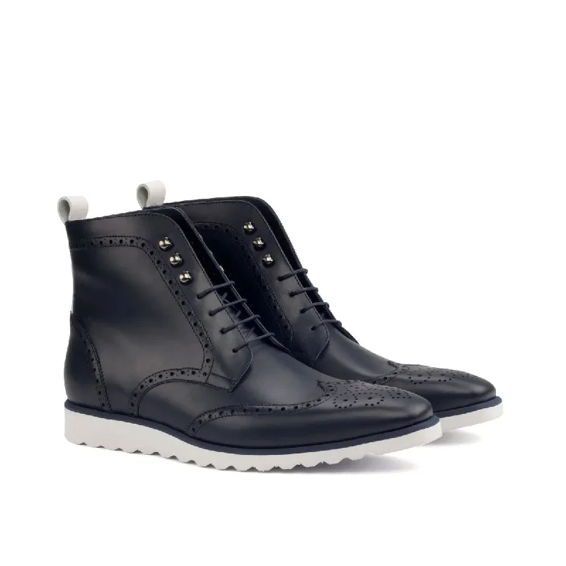 Men's Cozy Shoes DapperFam Valiant in Navy / White Men's Italian Leather Military Brogue