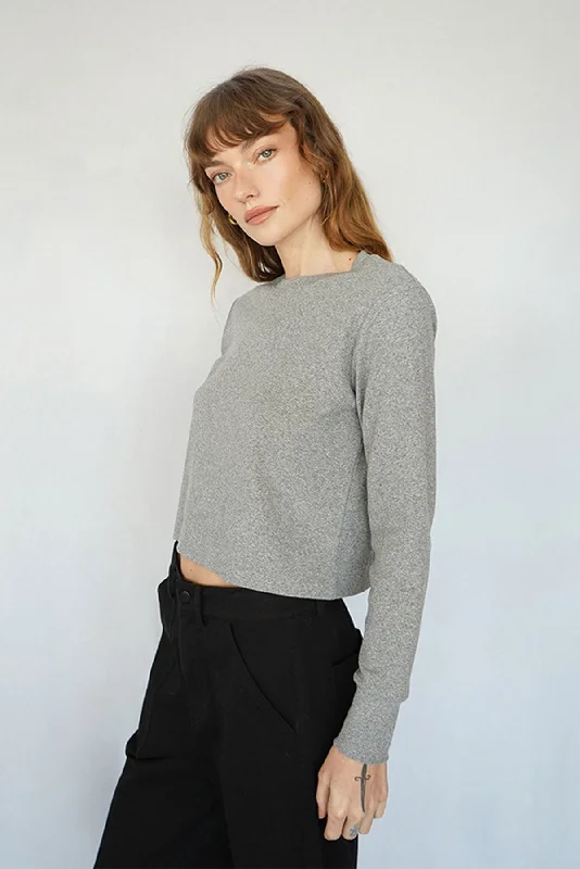 Luxury Fashion Long Sleeve Cotton Rib Crew - Heather Grey