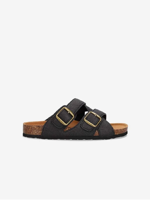 Men's Moisture-Wicking Shoes Samet Unisex Piñatex Vegan Leather Sandals | Black