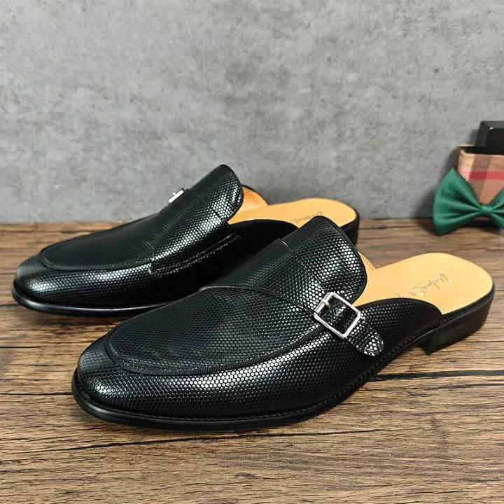 Men's Fashionable Boots Men's Luxury Genuine Leather Slip-On Buckle Strap Casual Half Shoes