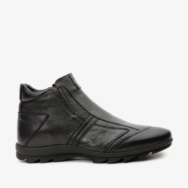 Men's Cozy Shoes The Montreal Black Leather Casual Zip-Up Ankle Men Boot