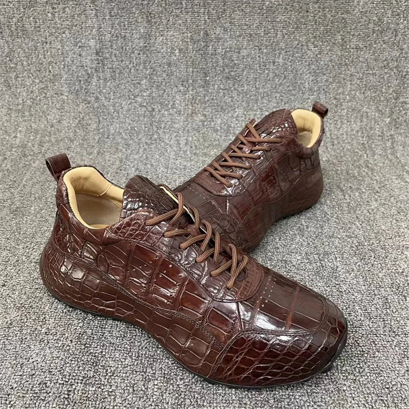 Lightweight Breathable Shoes For Men Men's Soft Outsole Crocodile Skin Leather Lace-up Outdoor Casual Shoes