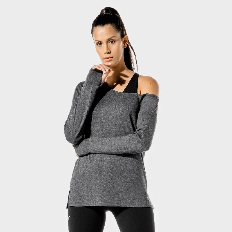 Women's Clothing Apparel Women's Fitness - Asymmetric Top - Black Marl