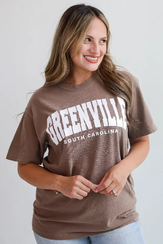 Seasonal Women's Fashion Trends Brown Greenville South Carolina Block Letter Tee