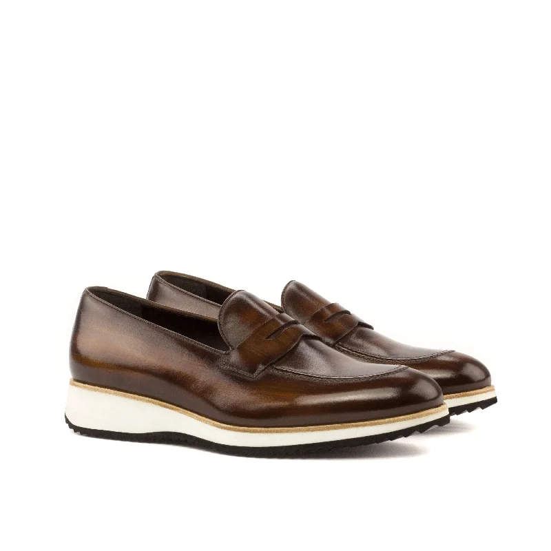 Sleek And Modern Shoes DapperFam Luciano in Brown Men's Hand-Painted Patina Loafer