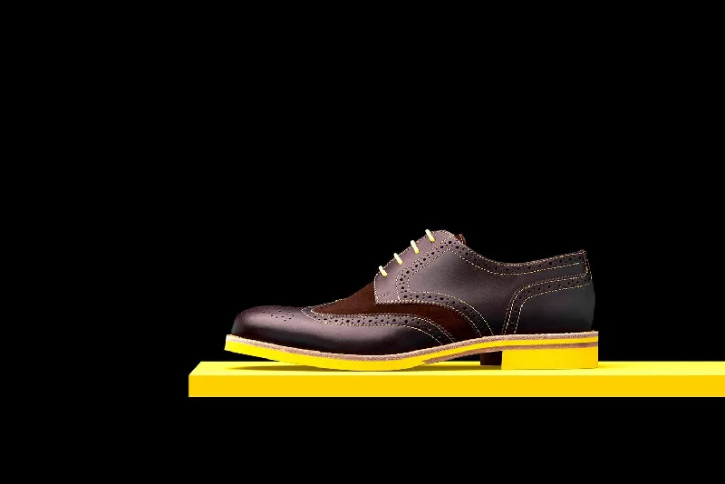 Men's Cozy Boots Mens Brown & Yellow Leather Wingtip Dress Shoes qqq