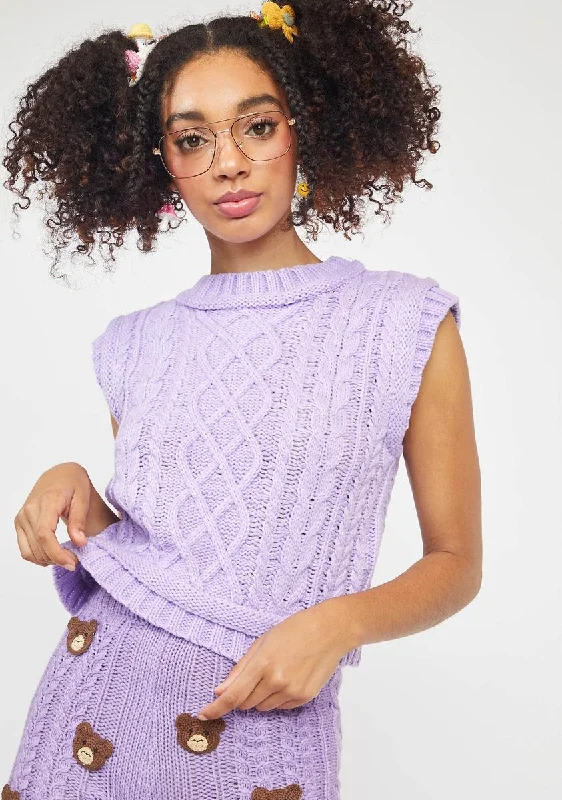 Women's Functional Apparel For Outdoor Activities Lilac Calling It Cable Knit Crop Sweater Vest