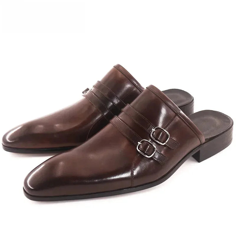 Limited-Time Offer On Premium Shoes Men's Luxury Double Buckle Strap Causal Breathable Genuine Leather Mules