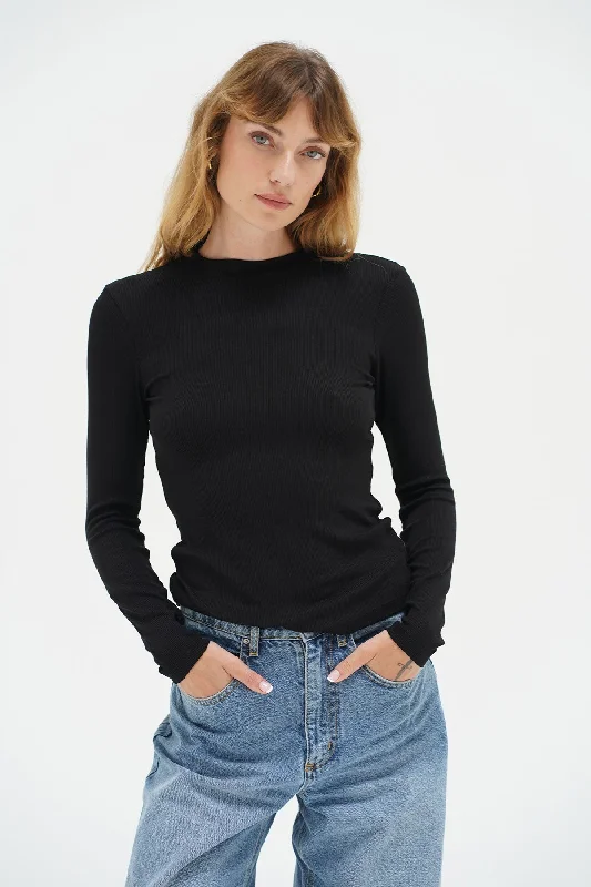 Vintage Fashion Dalston Ribbed Long Sleeve - Black