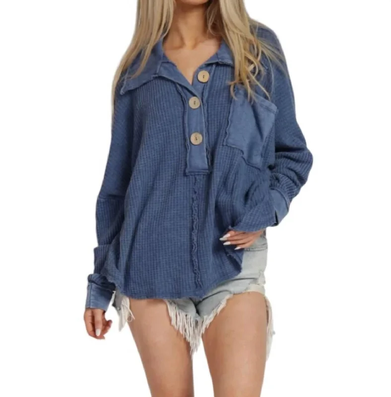 Women Wear Online Mineral Dyed Waffle Tunic Top In Blue