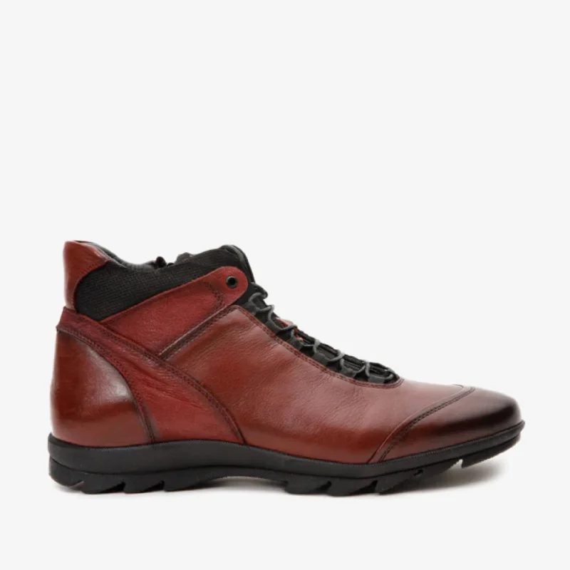 Men's Fashionable Shoes The Houston Leather Burgundy Lace-Up Casual Men Boot with a Zipper