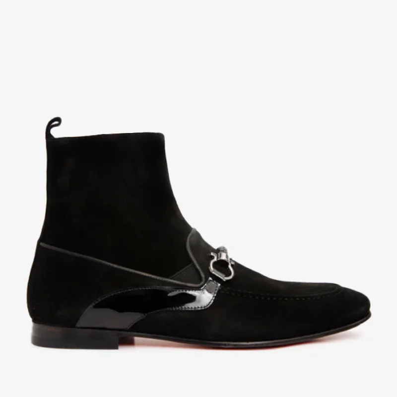 Men's Fashionable Shoes The Baron Black Suede Bit Zip-Up Dress Men Boot