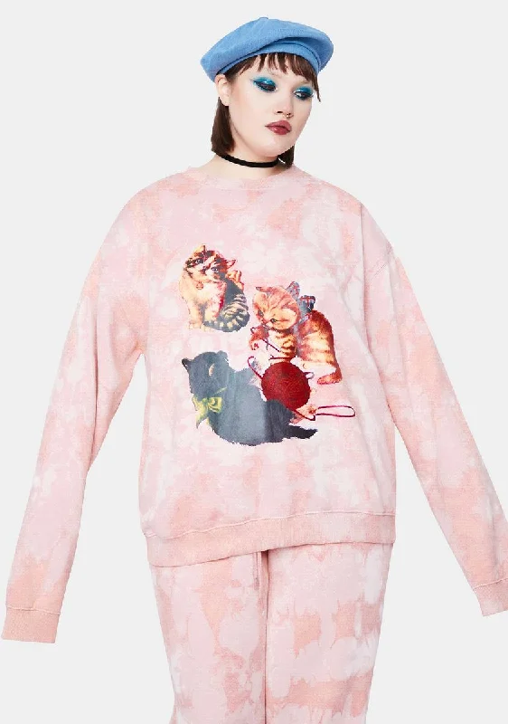 Colorful Clothing Plus Kitten Peach Tie Dye Sweatshirt