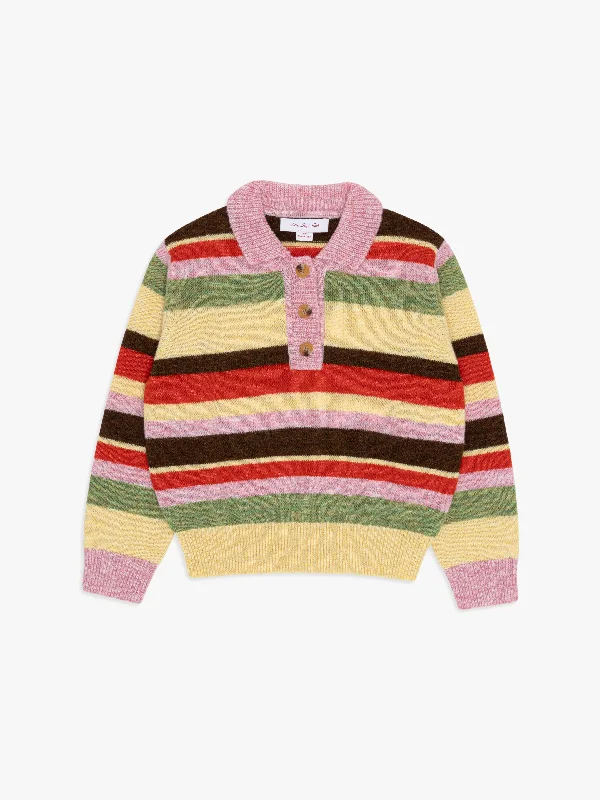 Women's Chic Outerwear Attire Alaia Polo Sweater - Pink Stripe