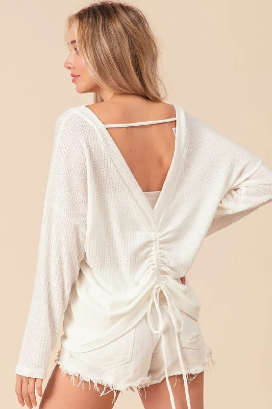 Casual Chic for Women Hot Girl Waffled Backless Drawstring Long Sleeve Top