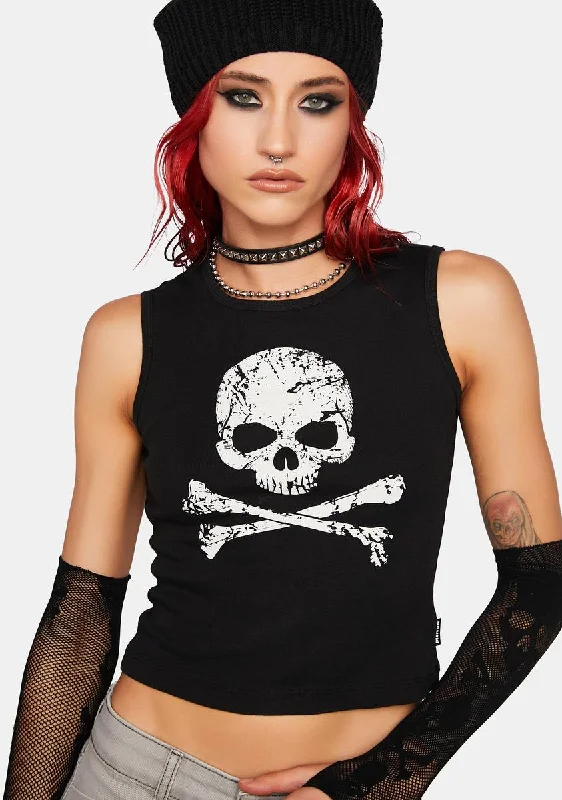 Casual Wear Skull Crossbone Black Vest Top