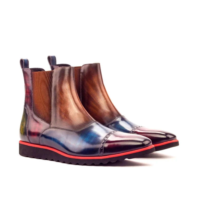 Unmissable Discounts On Modern Designer Shoes DapperFam Vesuvio in Denim / Burgundy / Khaki / Brown Men's Hand-Painted Patina Chelsea Multi Boot Unmissable Discounts On Modern Designer Shoes DapperFam Vesuvio in Denim / Burgundy / Khaki / Brown Men's Hand-Painted Patina Chelsea Multi Boot