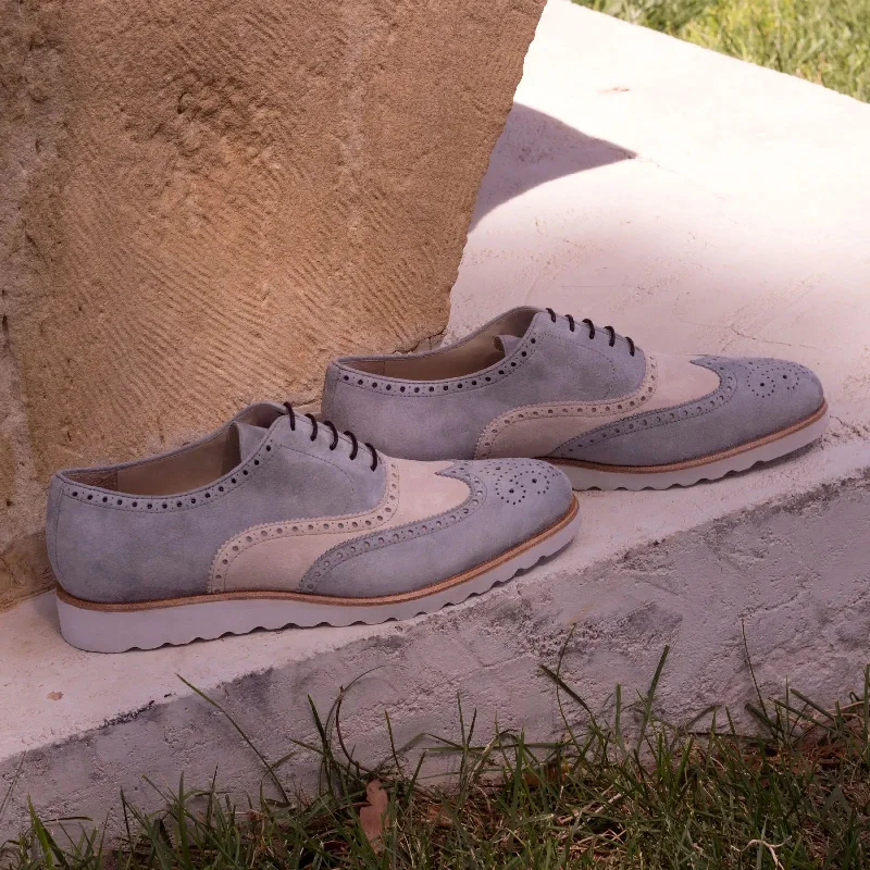 Men's Comfortable Shoes DapperFam Aeron in Light Grey / Ivory Men's Italian Suede Full Brogue Men's Comfortable Shoes DapperFam Aeron in Light Grey / Ivory Men's Italian Suede Full Brogue