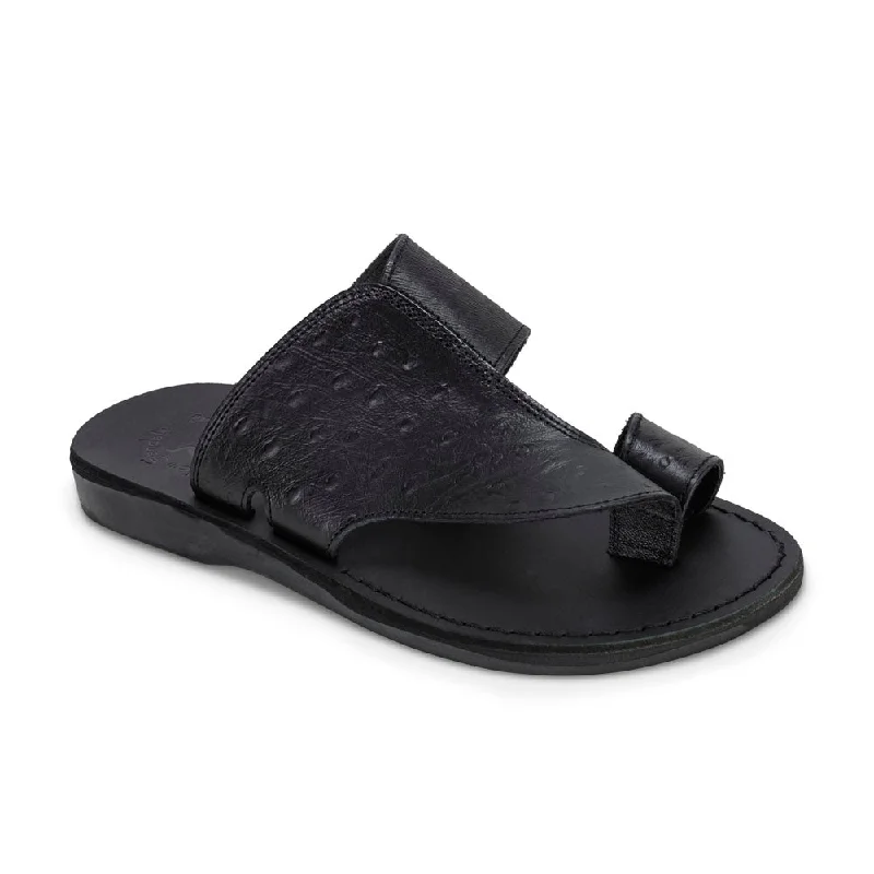 Shop Now For Discounted Shoes Peter LE - Leather Toe Strap Sandal | Black Ostrich