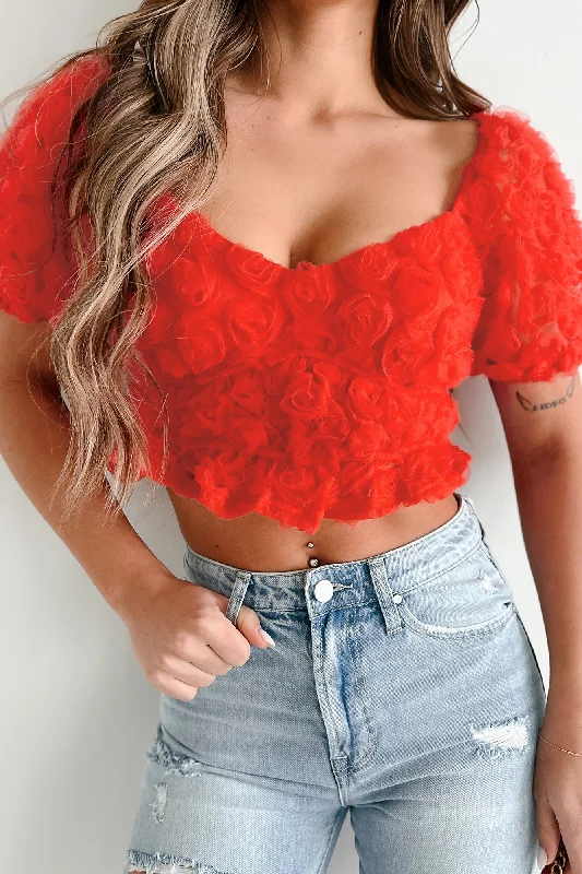 Save Big Symbol Of My Love Floral Mesh Crop Top (Red)