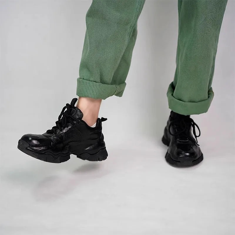 Men's Comfortable Boots Men's Vintage Horsehide Leather Handmade Thick Bottom Lace Up Casual Shoes