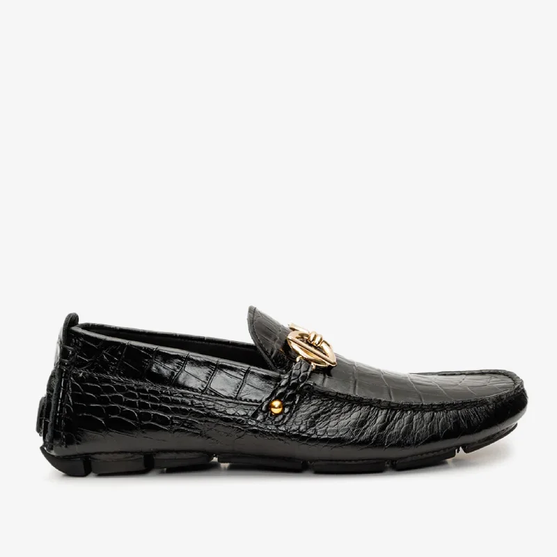 Men's Supportive Boots The Pisa Black Leather Bit Drive Loafer Men Shoe