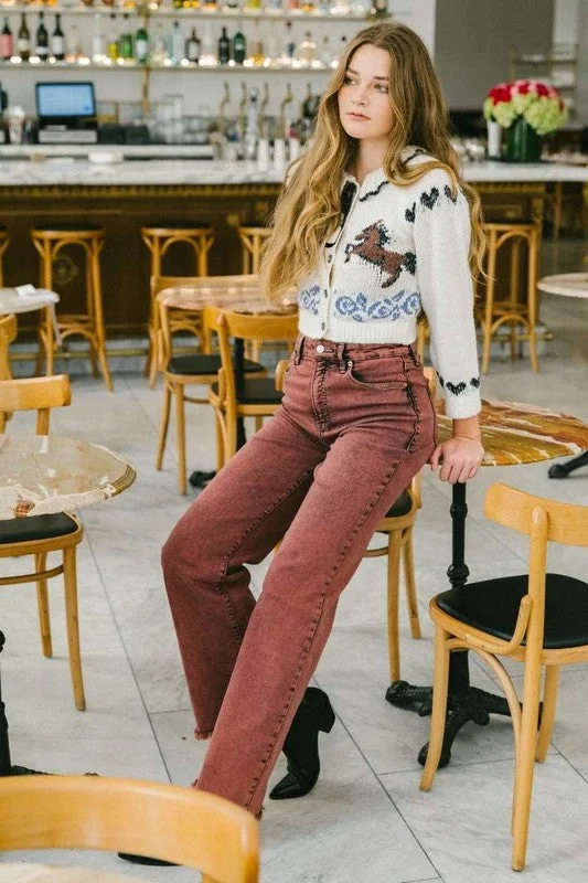 High-End Women's Apparel Hot Girl X Artemis Bloody Mary Tummy Control High Rise Flare Jeans In Burgundy