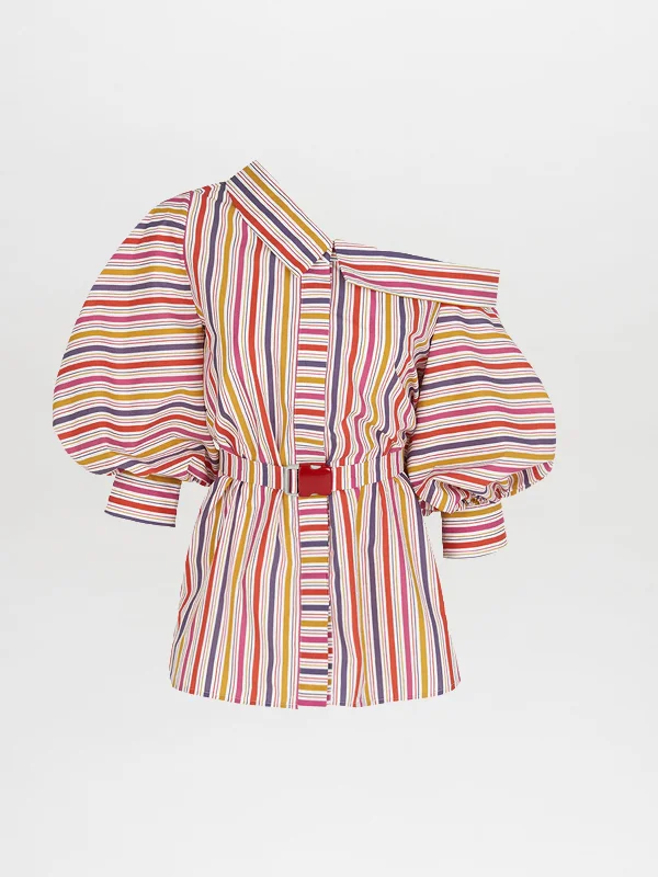 Women's Holiday Attire Nerio Blouse Golden Magenta Stripes