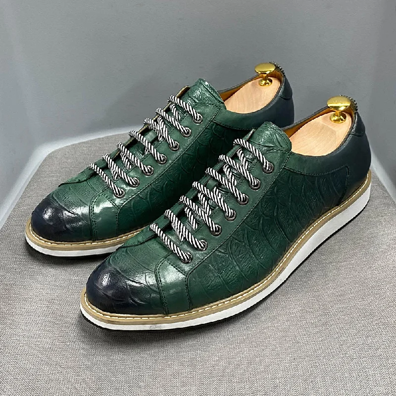 Men's Supportive Shoes Men's Genuine Cow Leather Crocodile Print Lace Up Casual Shoes