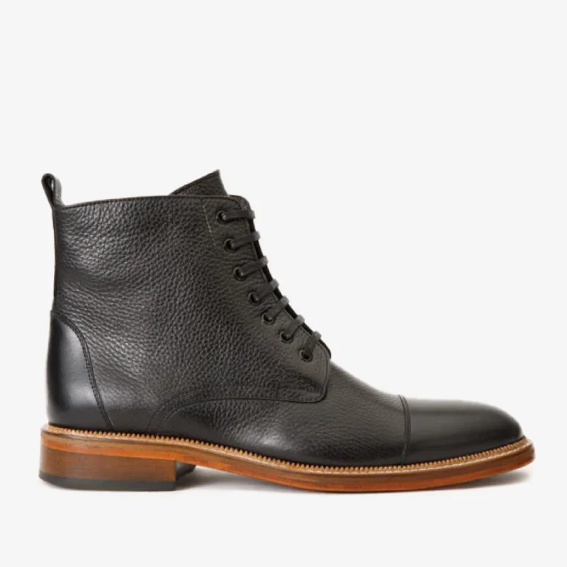 Men's Flexible Shoes The Bothey Black Leather Cap-Toe Lace-up Men Boot with a Zipper