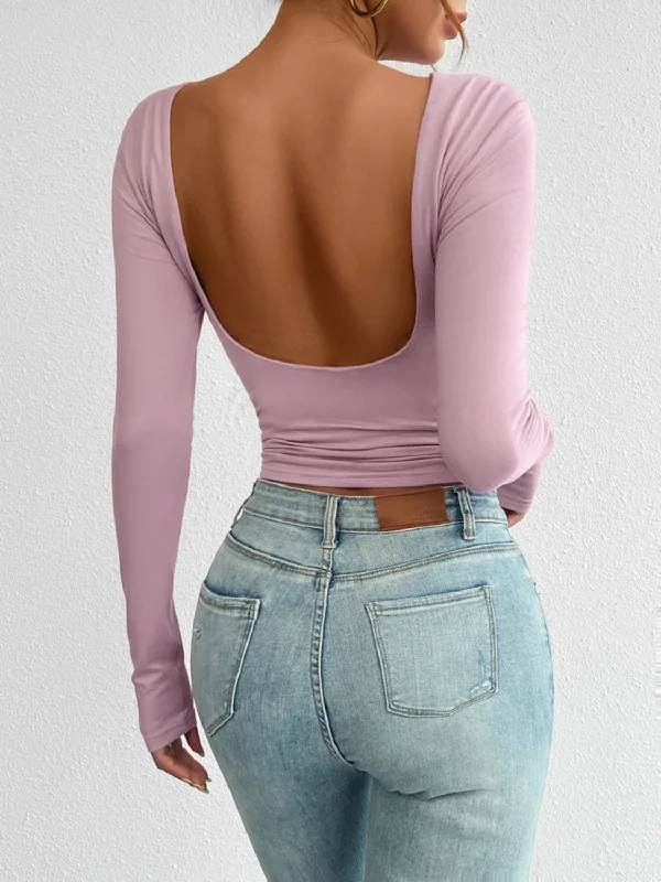 Outfits For Women Hot Girl Backless Crewneck Long Sleeve Top