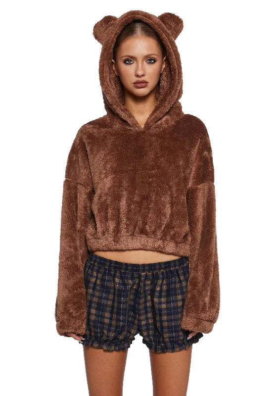 Casual Dresses for Women Bear It All Faux Fur Hoodie - Brown