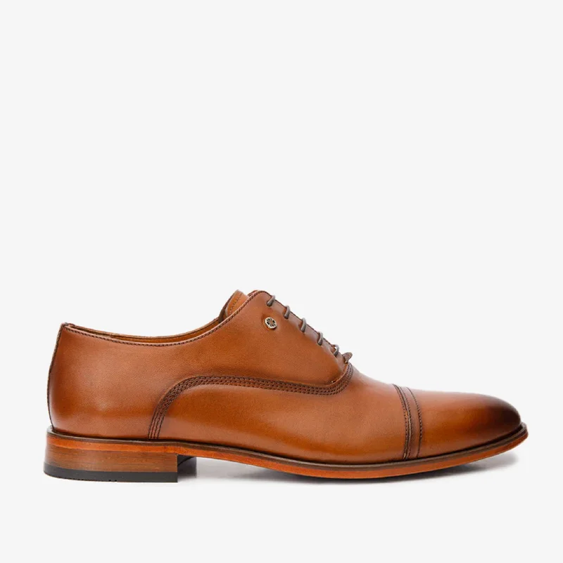 Men's Elegant Shoes The Gambaha Tan Leather Quarter Brogue Cap Toe Oxford Men Shoe