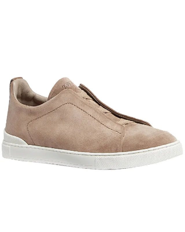 Men's Slip-Resistant Shoes Triple Stitch in Beige Calf Suede