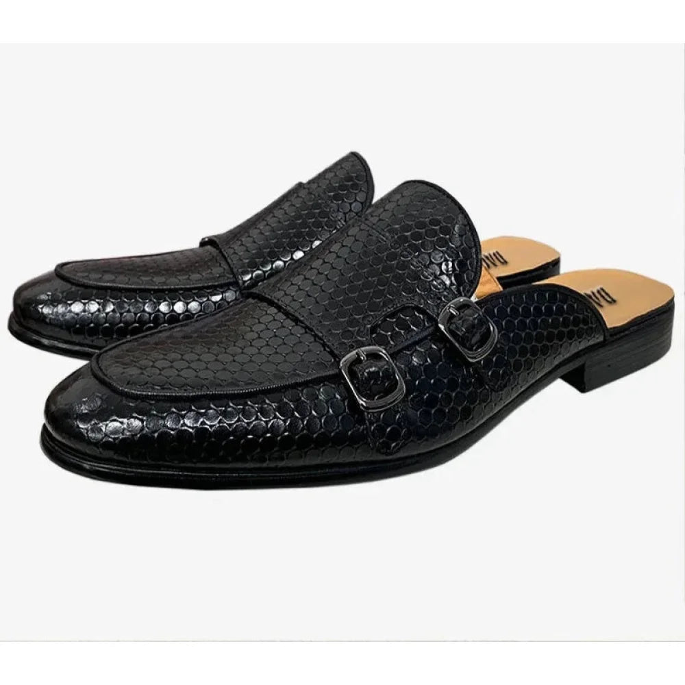 Huge Savings On Trendy Shoes Men's Classic Style Double Buckle Strap Breathable Genuine Leather Half Shoes