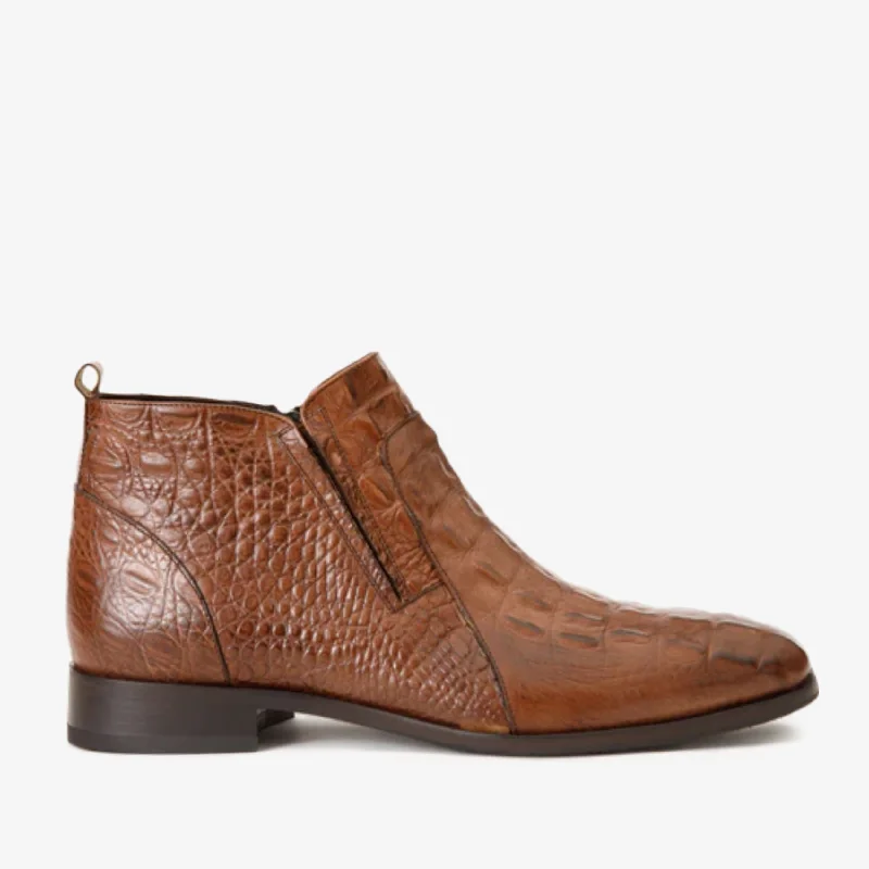 Men's Comfortable Boots The Randor Brown Leather Side-Zip Dress Ankle Men  Boot