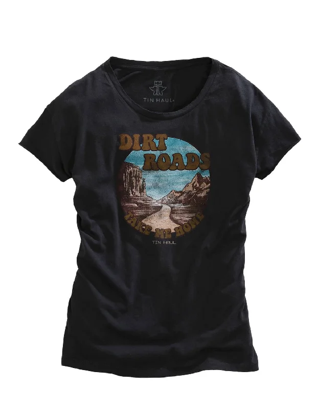 Women's Athletic Garments Tin Haul Womens Dark Grey 100% Cotton Dirt Roads S/S Retro T-Shirt