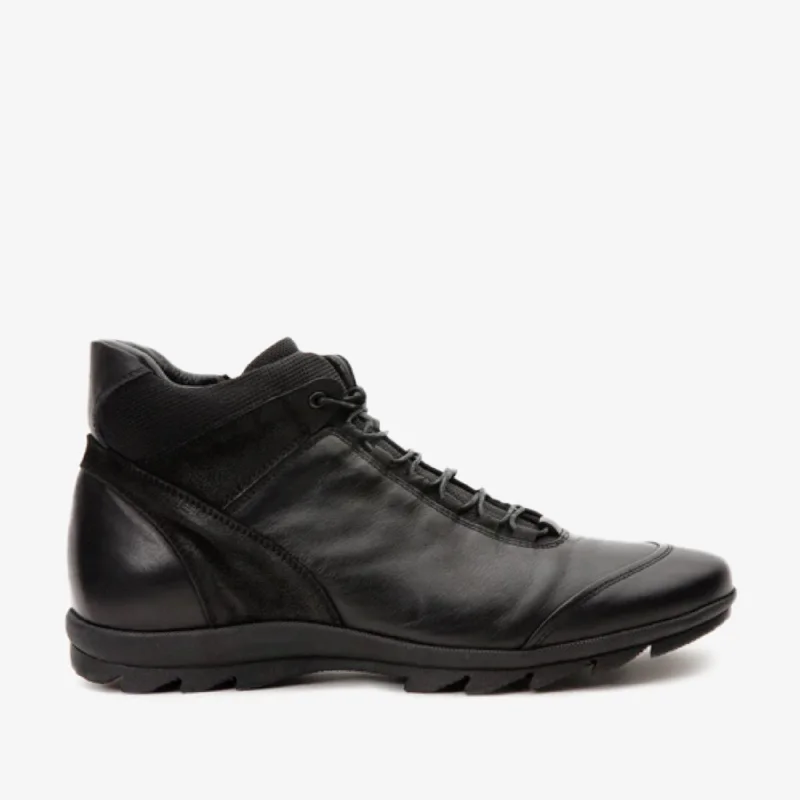 Men's Durable Shoes The Houston Leather Black Lace-Up Casual Men Boot with a Zipper