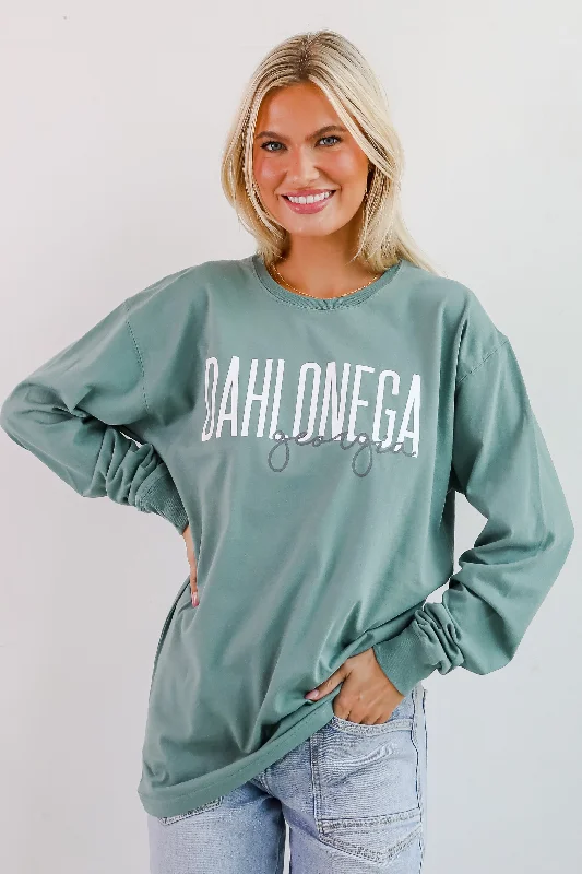 Chic Women's Clothing for Work and Travel Seafoam Dahlonega Georgia Script Long Sleeve Tee