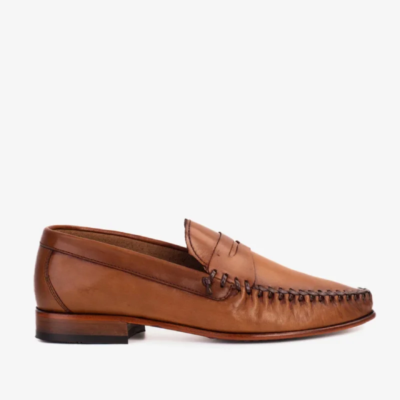 Men's Flexible Sole Shoes The Eregli Tan Leather Penny Loafer Men Shoe
