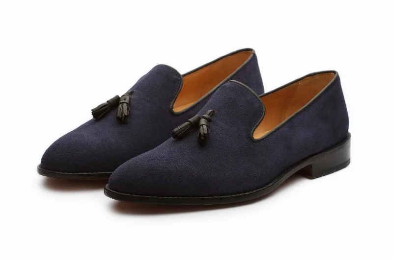 Men's Minimalist Shoes Tassel Loafers - Navy Suede