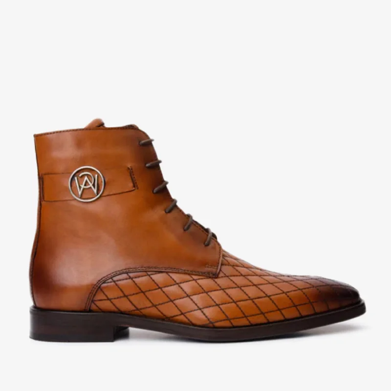 Men's Elegant Shoes The Zeus Brown Leather Lace-Up Men Boot with a Zipper