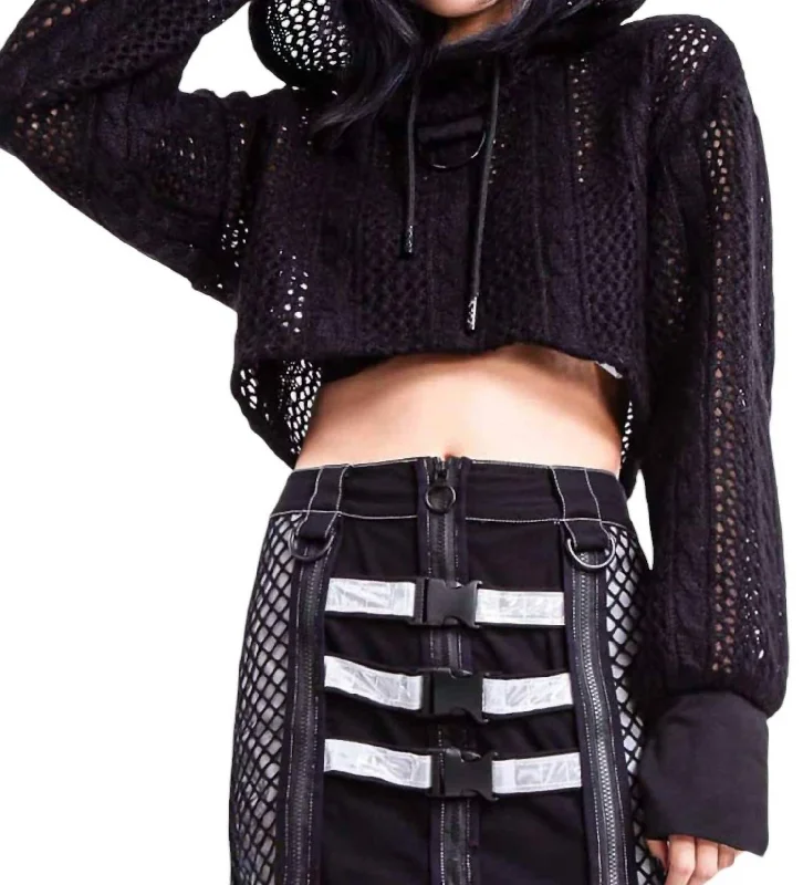 Casual Women's Clothing Online Knit Hoodie Crop Sweater In Black