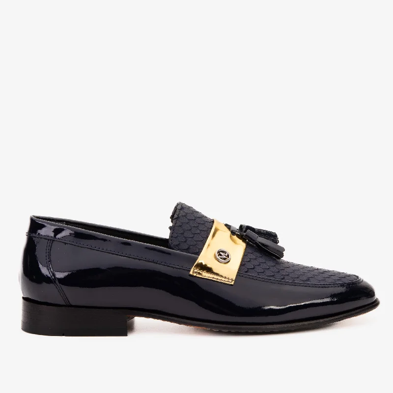 Men's Comfortable Shoes The Imperial Navy Blue & Gold Leather Men Dress Shoe