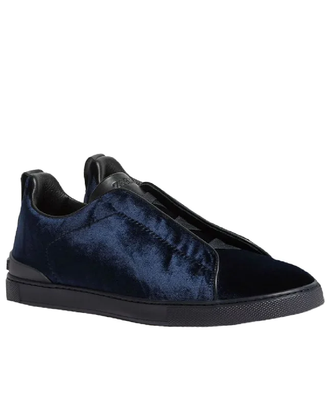 Men's All-Day Wear Boots Velvet Low Top Triple Stitch Sneaker in Navy